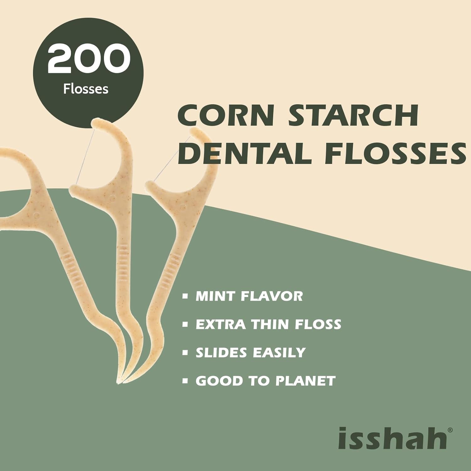 Natural Dental Floss Picks - 200 