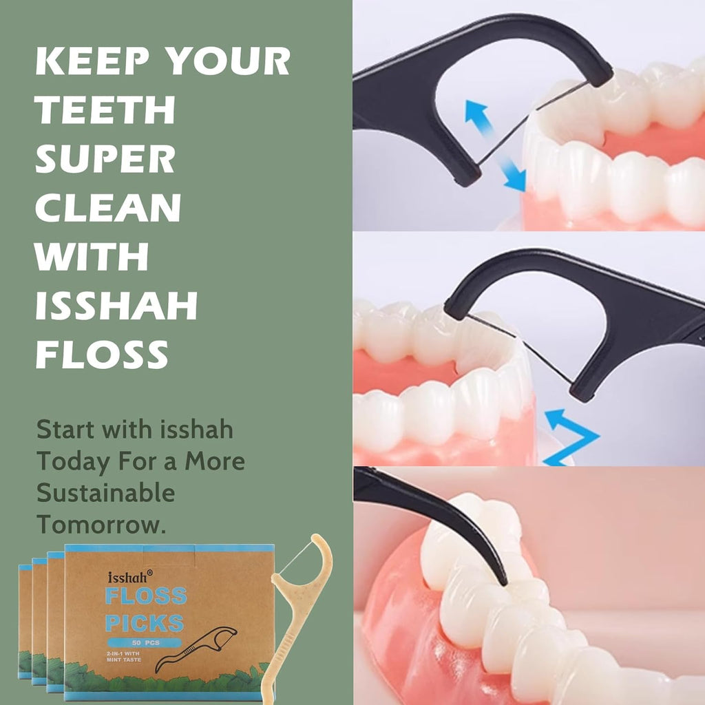 Natural Dental Floss Picks - 200 